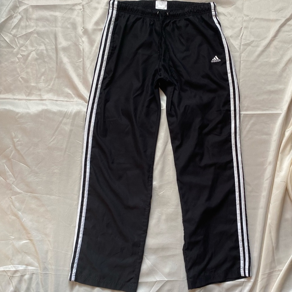 Large Black Adidas Joggers / Sweatpants with White Stripes
